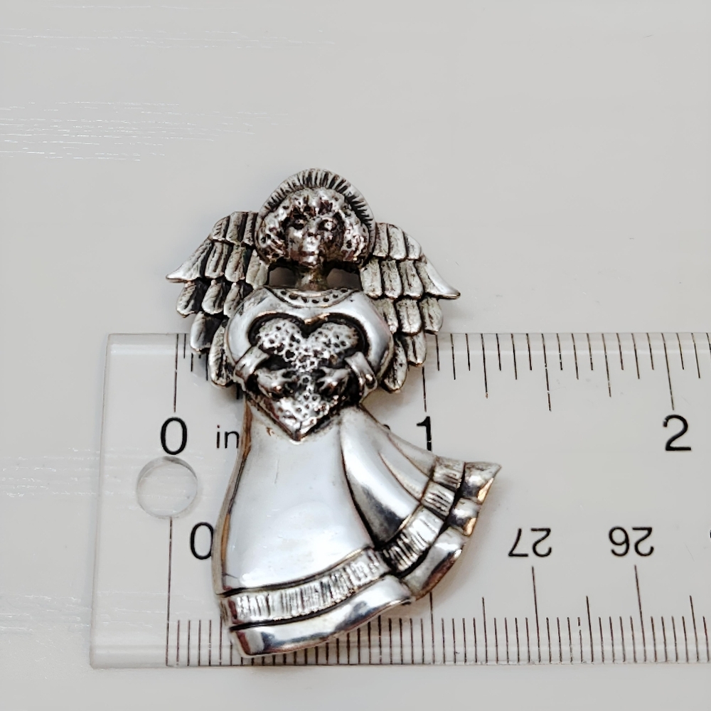 Vintage Sterling Silver Large Angel Brooch Pin Necklace Pendant with 20" Chain - Picture 5 of 15